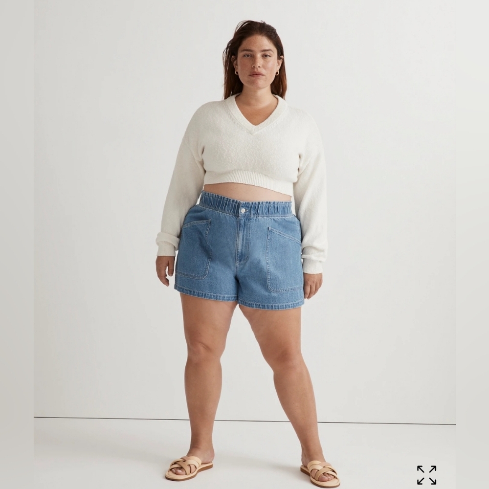 NWT Madewell Plus Paperbag Denim Shorts High Waist Pull-On Utility Pockets